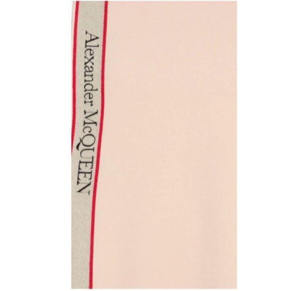 Alexander McQueen Womens Logo Pink Wool Cashmere Fringe Trim Rectangle Scarf New - Picture 9 of 10